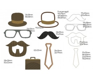 Stickdatei - Männer - Bart Hut Brille